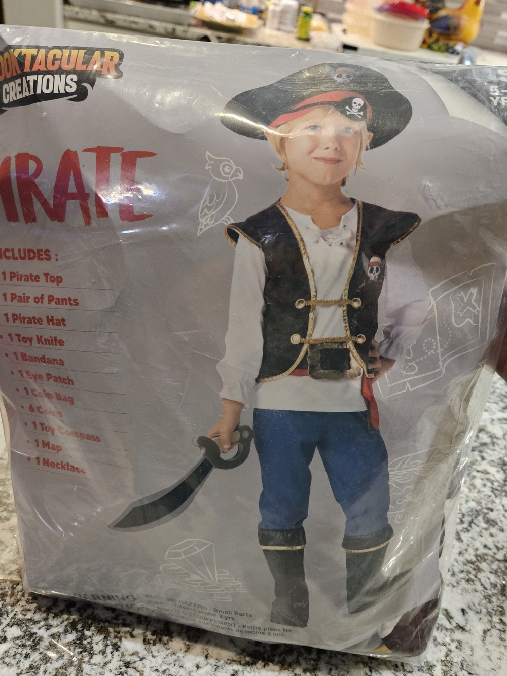 Kids Pirate Costume - Black Vest, White Shirt & Blue Pants